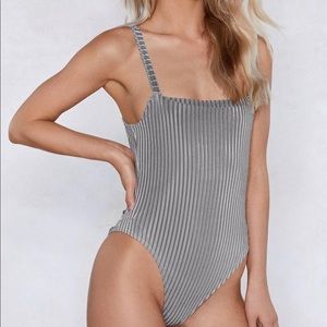 Silver Velvet Square Neck Bodysuit